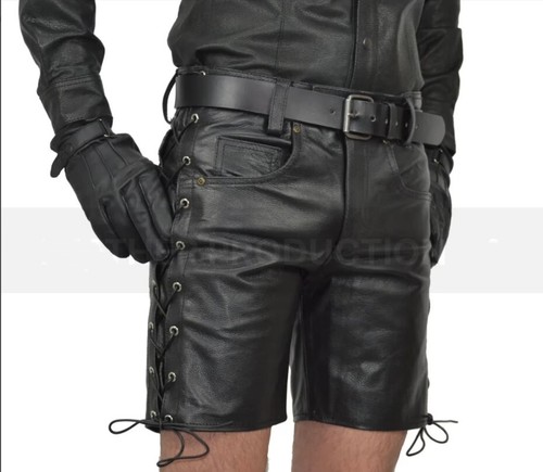 Short cuir lacets noir - short,
