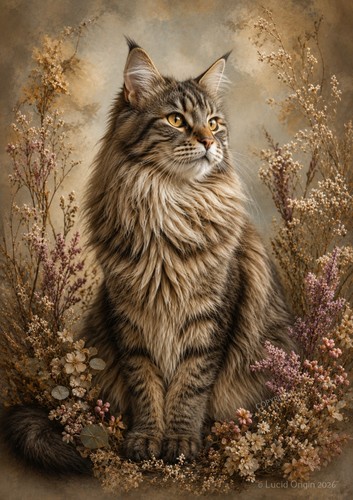 Chat maine coon tigré fleurs - chat,