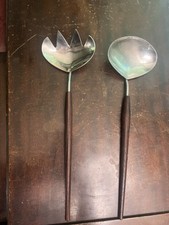 Vintage Mid-Century Modern INOX Italy Teak & Stainless Serving Set