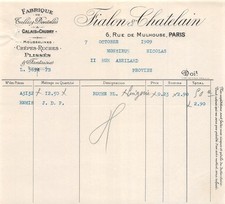Facture   1909  ETS FIALON &