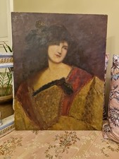 Ancien Portrait De Femme Huile