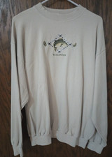 VTG , ABC Design, Pullover Embroidered Fish Sweatshirt Ivory XL Cotton Blend,
