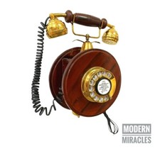 Beau téléphone mural en bois vintage cadran rotatif téléphone fonctionnel
