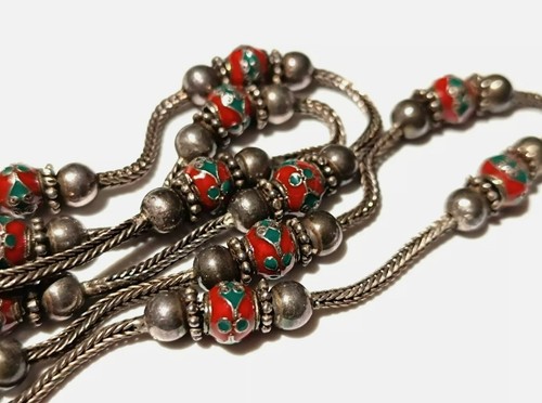 Collier argent émail - , perles