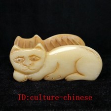 L 3 inch Old Chinese Hand Carving Lovely Cat Statue Cricket Cage Decoration Gift