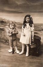 BJ479 Vintage Photo Card RPPC Kids Fashion Fashion Fishing Net Basket Studios