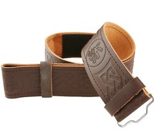 Ceinture En Cuir Embossée Celtique Marron Ajustable Pour Kilt Robe Des Highlands