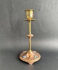 Antique Art Nouveau Enameled Partitioned Candle Holder Floral Decor Copper & Brass
