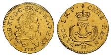FRANCE. Louis XV. 1723-H AV Louis d'Or NGC AU Details Saltwater Dam. La Rochelle