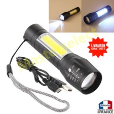 Lampe torche à main de poche rechargeable sur USB puissante forte COB XPE zoom