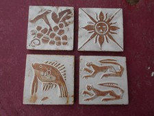 Lot 4 ancien carreau terre cuite design Jouve Capron haute époque pavé à relief