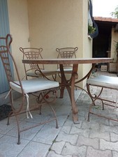 Table et 4 chaises de jardin en zellige fer forgé plat  plateau 120 