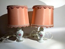 ?Pair of Porcelain Bedside Lamp Shade Pink Floral Pattern Vintage