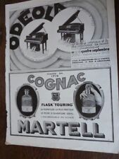 Cognac MARTELL + piano pneumatique ODEOLA publicité papier ILLUSTRATION 1929
