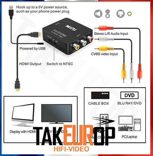 Rca vers hdmi - adaptateur, av