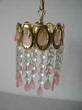 Ancien lustre luminaire Mathias en laiton et pampilles en verre 60 cm