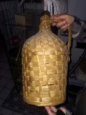 ANCIENNE BONBONNE DAME JEANNE VERRE PANIER OSIER TRESSE VIRESA VINTAGE