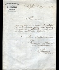CLISSON (44) CUTLERY & HARDWARE "L. CHARIAU" letter in 1882