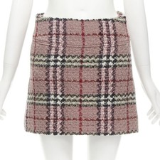 BURBERRY LONDON House Check pink wool tweed boucle mini skirt Y2K UK8 US4 S