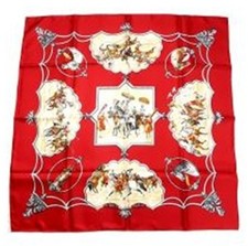 Hermes LES CHEVAUX DES MOGHOLS Carre 90 Silk Scarf Red Tags No Box Used.