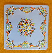 Dessous de plat Emaux de Longwy "CHARTRES " forme carrée sur fond bleu azur & Or