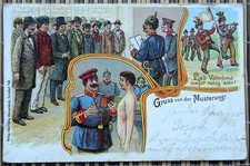 Greetings from mustering! 1904 German Patriotic Art postcard.