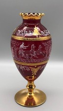 Vintage Salviati Murano Venetian Red Art Glass Vase Gold White Horse Chariots
