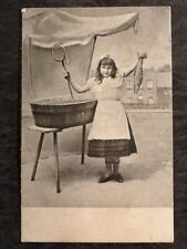 CP BLACK WHITE LITTLE GIRL FISHING FISH NEAR BASIN - 46965