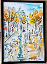 PARIS RUE DE PARIS WATERCOLOR ART PAINTING SIGN TWINS JEAN PIERRE
