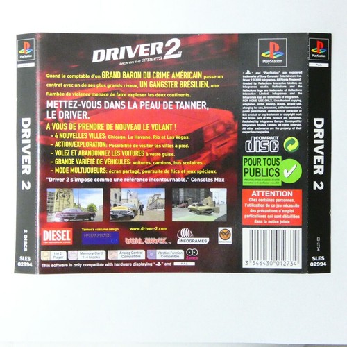 Jaquette arriere jeu driver - arriere, du