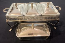 Vintage Sheffield Silver Co Silver Plated 3 Burner Warming Triple Chafing Dish