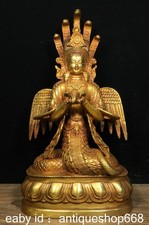 Statue du Bouddha Naga Kanya à 5 têtes en cuivre or tibétain de 10,2 "