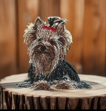 Yorkshire Terrier Dog Patch with Red Bow - Yorkie Embroidered Iron On Applique