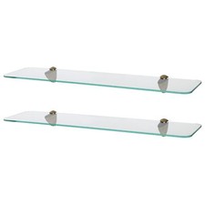 2x Étagères de Salle de Bain en Verre Flottant Arrondies 60cm Clair/Or Stockage