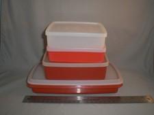 Lot 4 Tupperware Storage Containers w/Lids - 3 Square (Sandwich) & 1 Rectangle