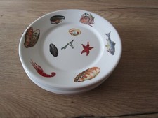 4 Assiettes plates décor de Coquillages en  Porcelaine épaisse Ets Brun Cannes""