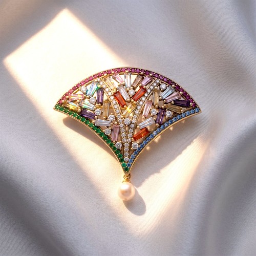 Broche doré dentelle eventail - dentelle,