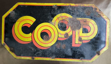 Vintage ancienne plaque émaillée publicitaire COOP à restaurer