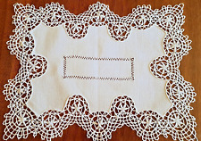 Antique Embroidered Placemat, Spindle Lace Entourage - 39cm x 30cm