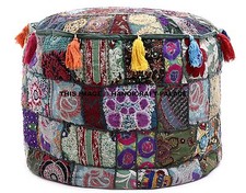 Pouf Ottoman Vert Indien En Coton Pour Le Pied Décor Marocain