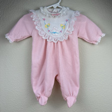 Vintage Babygro Animals Footed Pink Outfit Baby Romper Sleeper Size Small 0-3M