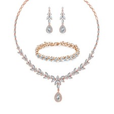 Parure Mariage Femme Plaquée Or Rose, Ensemble de Boucles doreilles Collier B...