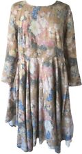 Ewa i Walla Painted Flower Print Cotton Dress w/ Pointy Hem & Eyelet Underlayer