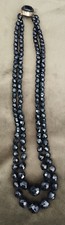 Ancien COLLIER noir Perles facettes 2 Rangs Old French NECKLACE