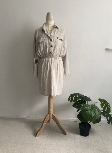 Robe chemise 100 lin beige - chemise,