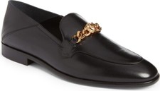 sz 11 US / 44 VERSACE Medusa Chain Detail Black Leather Loafers Men Slip on Shoe