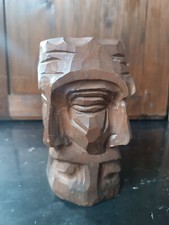 pot en bois sculpté 4 visages vintage La Grolla Vallée d'Aoste