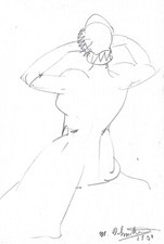 ORIGINAL DRAWING AT THE LEAD MINE - MARCEL DELMOTTE - NUDE OF TWO CIRCA 1950