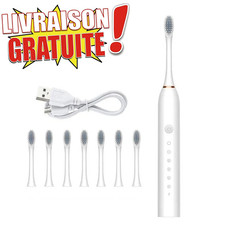 Brosse à dents sonique électrique + 8 têtes recharge USB étanche IPX7 livraison