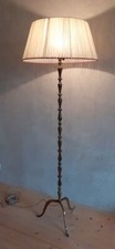 Lampadaire bronze doré tripode XX° abat jour rubans plastiques 1950 rapporté